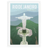Illustration of Rio de Janeiro with gray and blue tones, featuring iconic landmarks - in a white frame