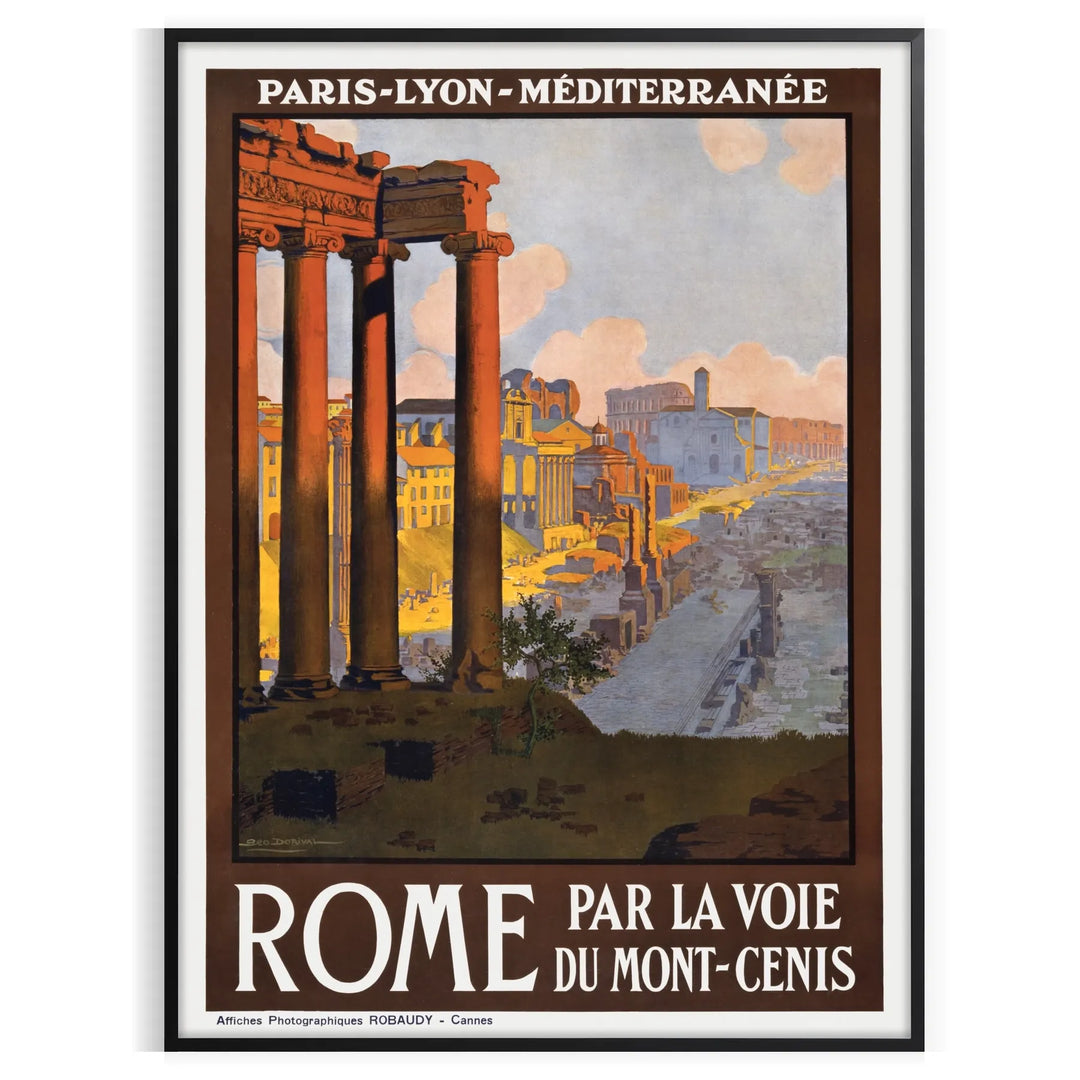 Travel poster featuring Rome with a green and black color palette