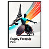 Poster of dynamic wheelchair rugby action in bold graphic illustration style - in a black frame