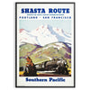 Travel poster featuring San Francisco and Portland with gray and green tones - in a black frame