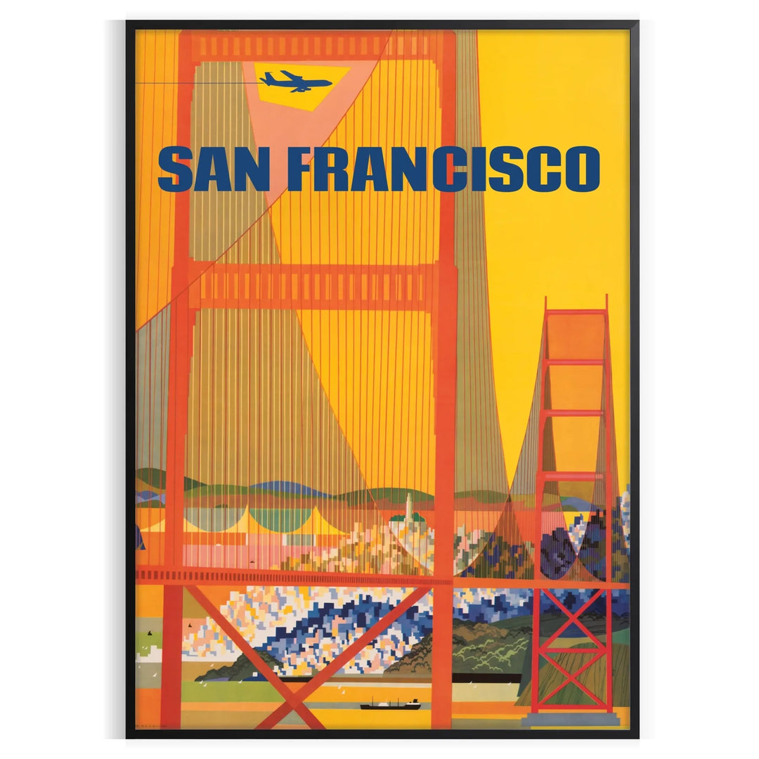 Illustration of San Francisco skyline with warm brown and orange tones