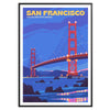 Ilustracja panoramy San Francisco z ikonicznymi budynkami w stonowanych brązowych i szarych kolorach - w czarnej ramie