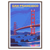 Ilustracja panoramy San Francisco z ikonicznymi budynkami w stonowanych brązowych i szarych kolorach - w ramie z orzecha