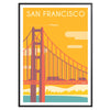 Stylized illustration of San Francisco with gray and green tones - in a black frame