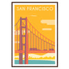 Stylized illustration of San Francisco with gray and green tones - in a walnut frame