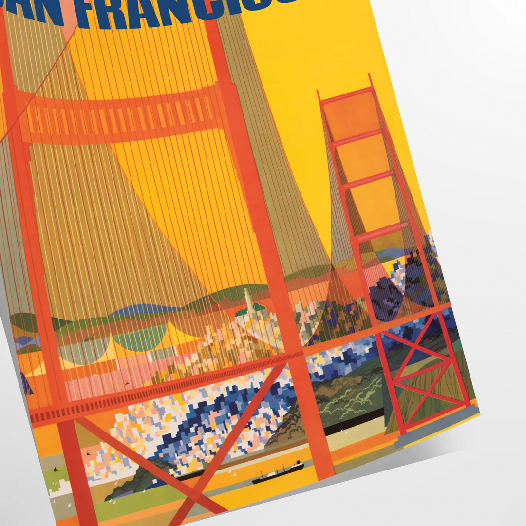 Illustration of San Francisco skyline with warm brown and orange tones - as a rolled, unframed print