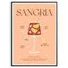 Un'illustrazione colorata di un cocktail di sangria in un bicchiere con fette di frutta - in una cornice nera