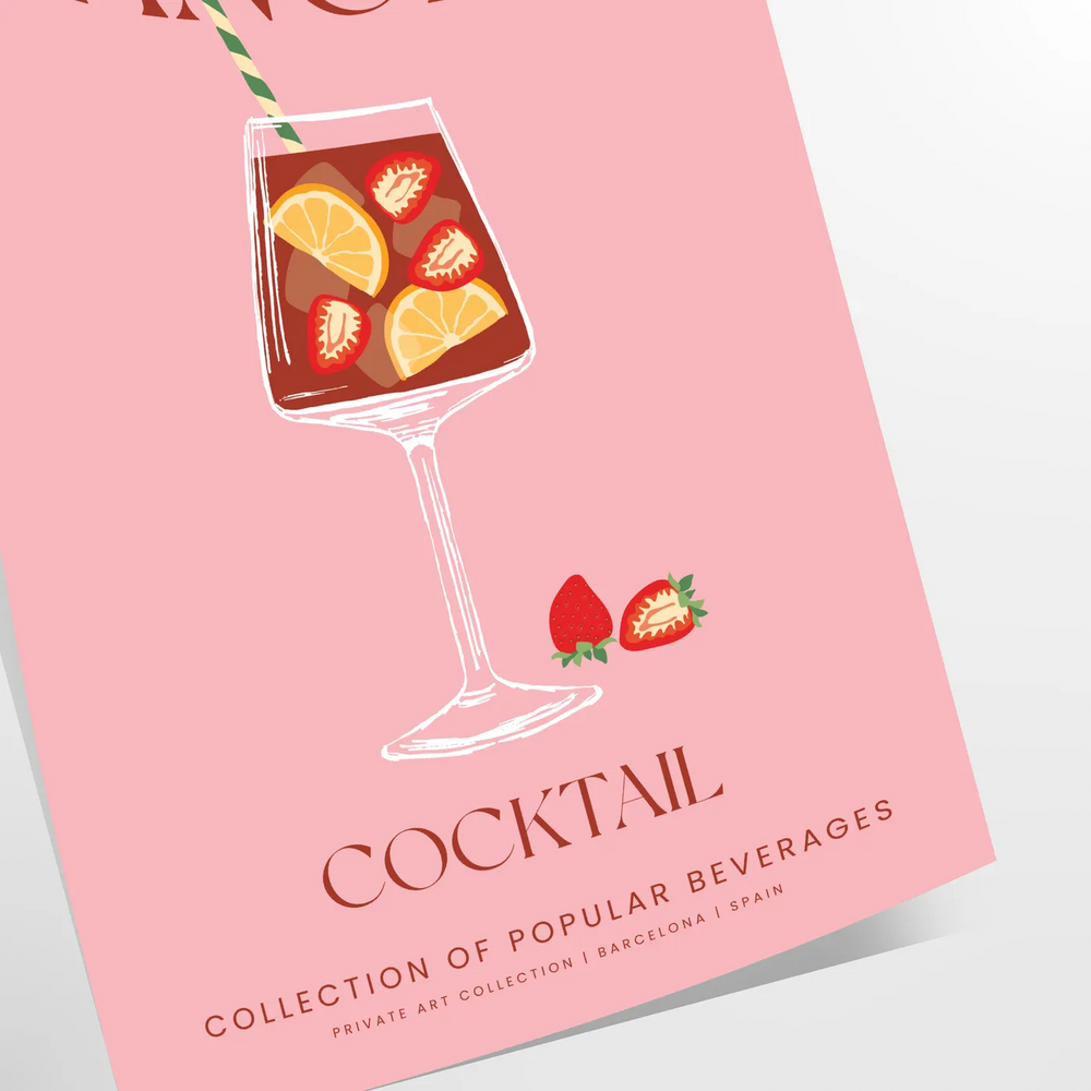 A colorful sangria cocktail with fruit slices on a gray background