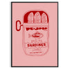 Rustic kitchen scene featuring sardines in brown and gray tones - in a black frame
