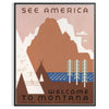 Vintage-style travel poster featuring the USA in muted gray and brown tones - in a black frame