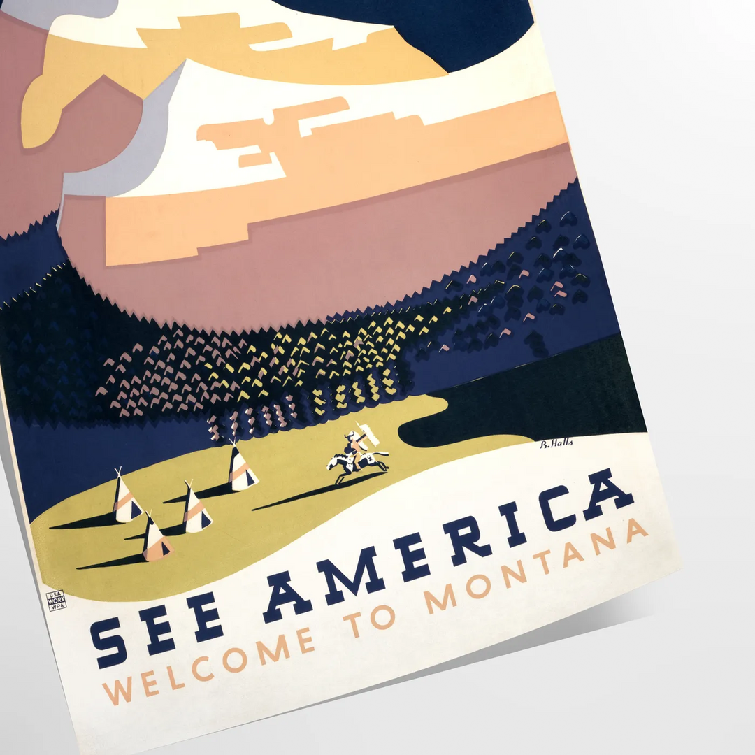 Montana landscape with mountains and trees in muted gray and black tones - as a rolled, unframed print
