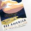 Vintage travel poster featuring a scenic view of America in gray and black tones - as a rolled, unframed print