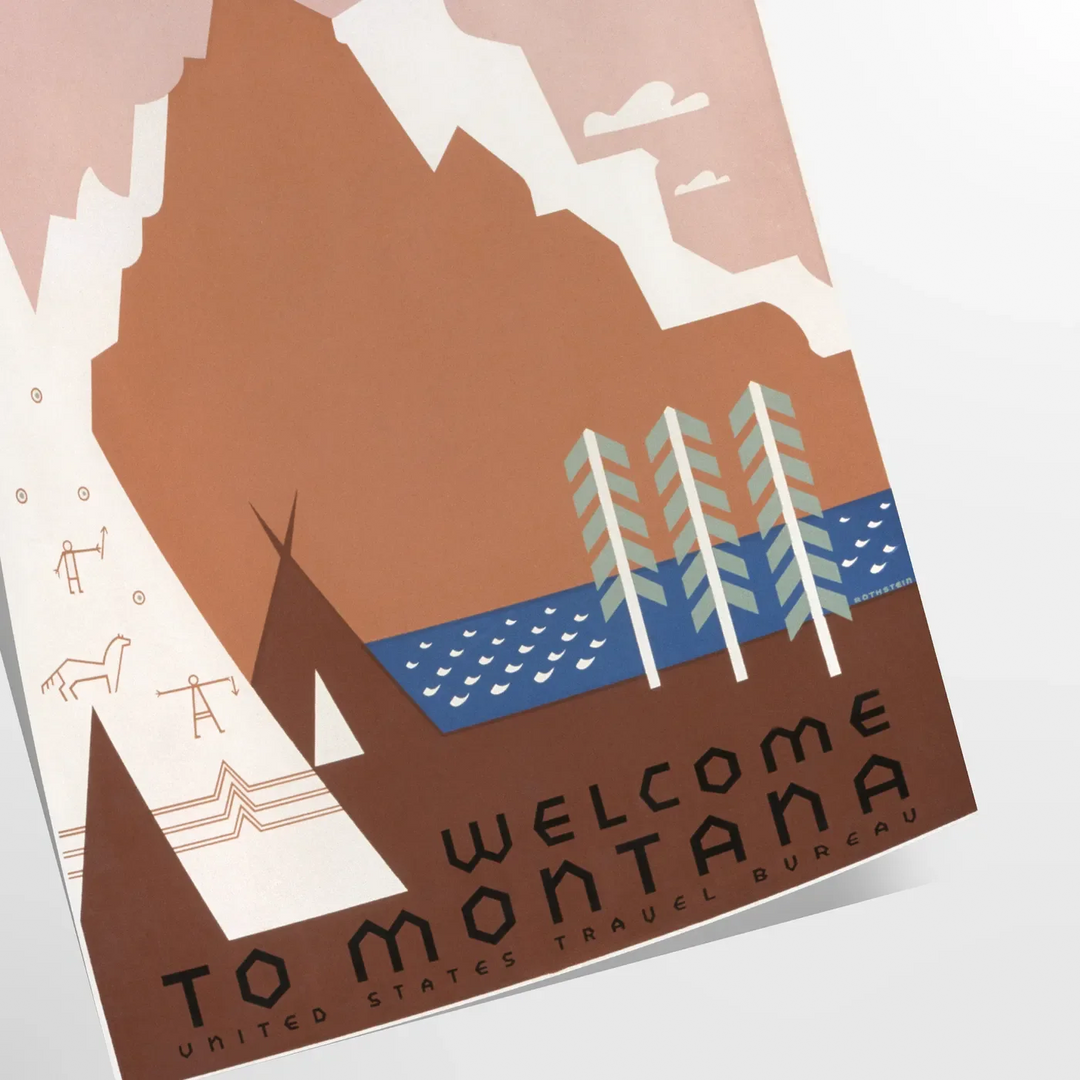 Vintage-style travel poster featuring the USA in muted gray and brown tones - as a rolled, unframed print
