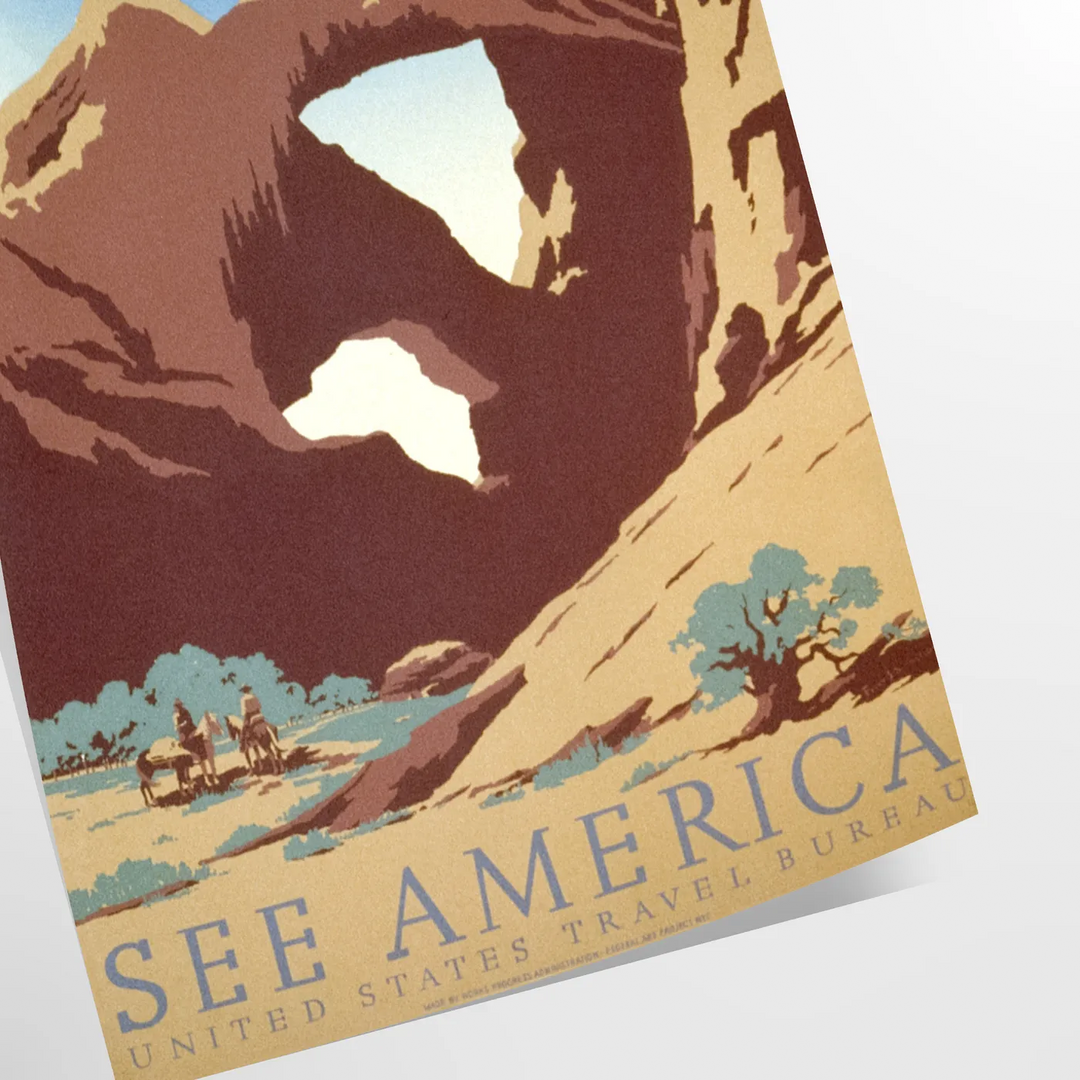 Travel poster featuring a serene landscape of America in gray and green tones - as a rolled, unframed print