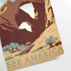 Travel poster featuring a serene landscape of America in gray and green tones - as a rolled, unframed print
