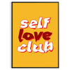 Abstract design featuring the phrase 'Self Love Club' in bold typography with warm orange and red tones - in a black frame
