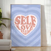 Abstract design with brown and blue hues promoting self-love and positivity - in a bright minimalist room with a plant and an armchair