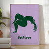 A serene yoga pose silhouette against calming green and blue tones - in a bright minimalist room with a plant and an armchair