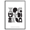 Abstract shapes in a bohemian style with gray and black tones - in a black frame