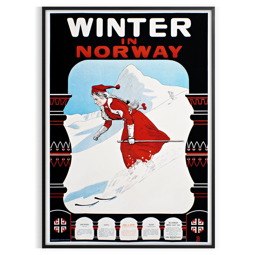 A minimalist ski travel poster featuring a snowy mountain landscape in gray and black tones