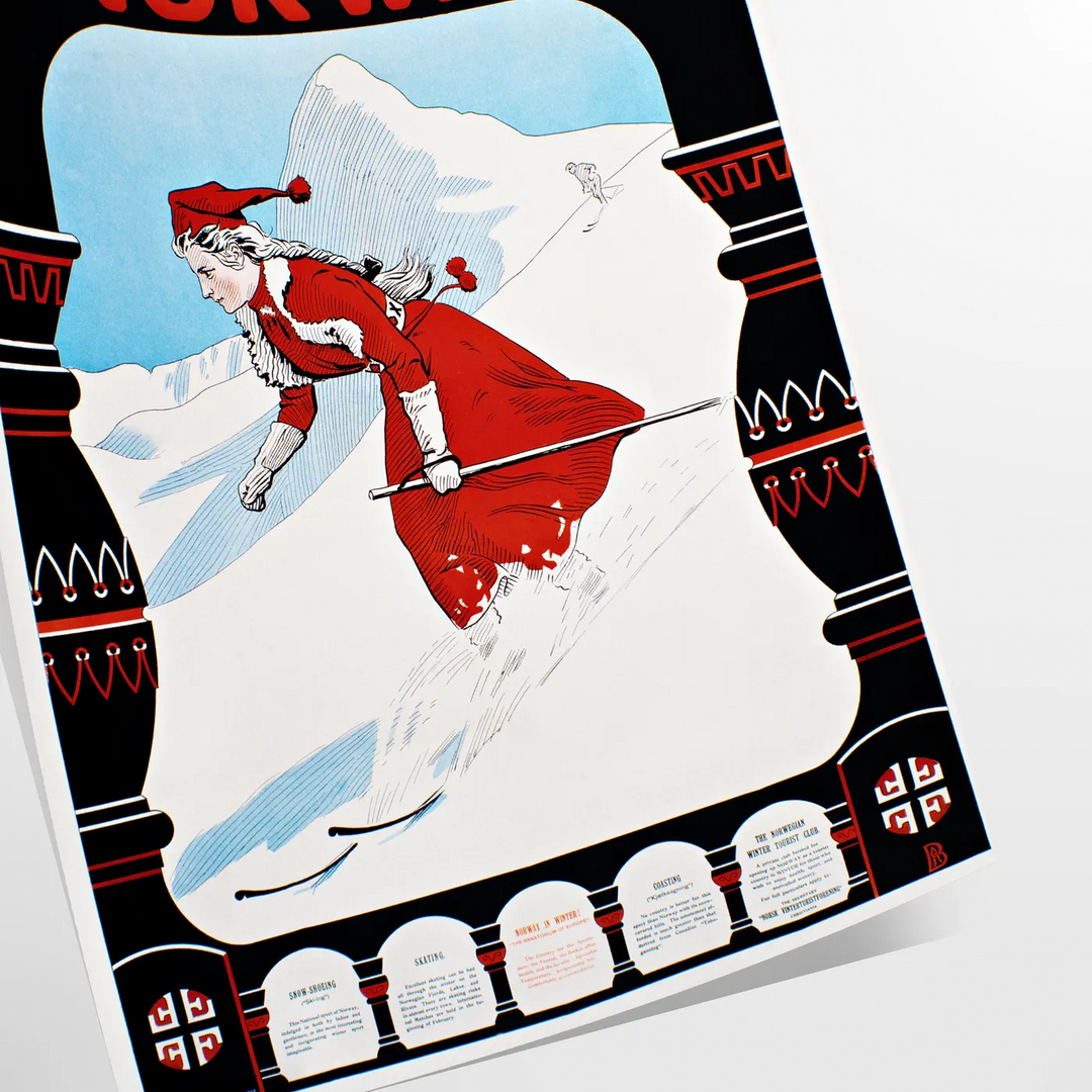 A minimalist ski travel poster featuring a snowy mountain landscape in gray and black tones - as a rolled, unframed print
