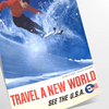 A skiing scene with dynamic slopes in orange and blue hues - as a rolled, unframed print