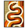 Midcentury-style illustration of a snake in orange and red tones - in a black frame