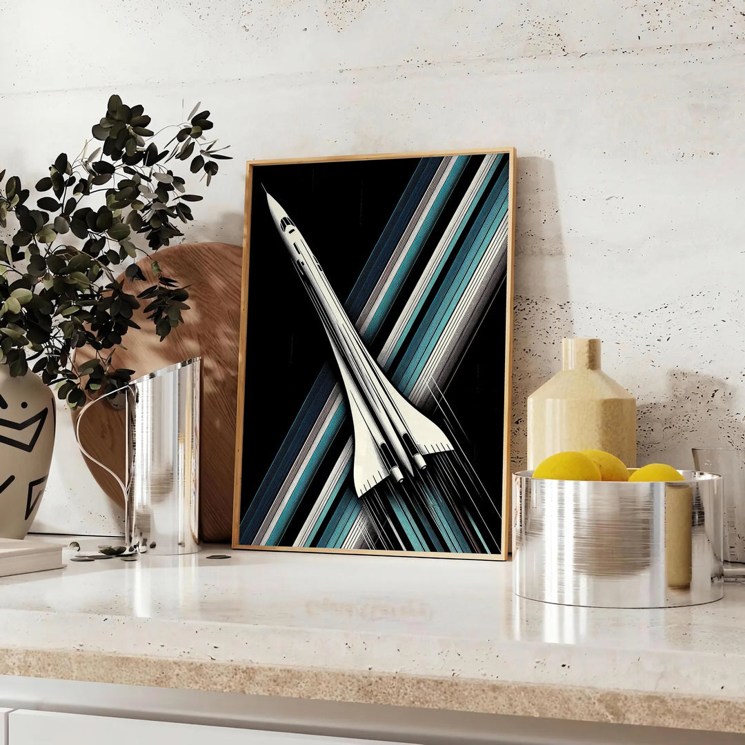 A sleek space rocket launching against a starry night sky in green and black - styled on a counter with eucalyptus and a bowl of lemons