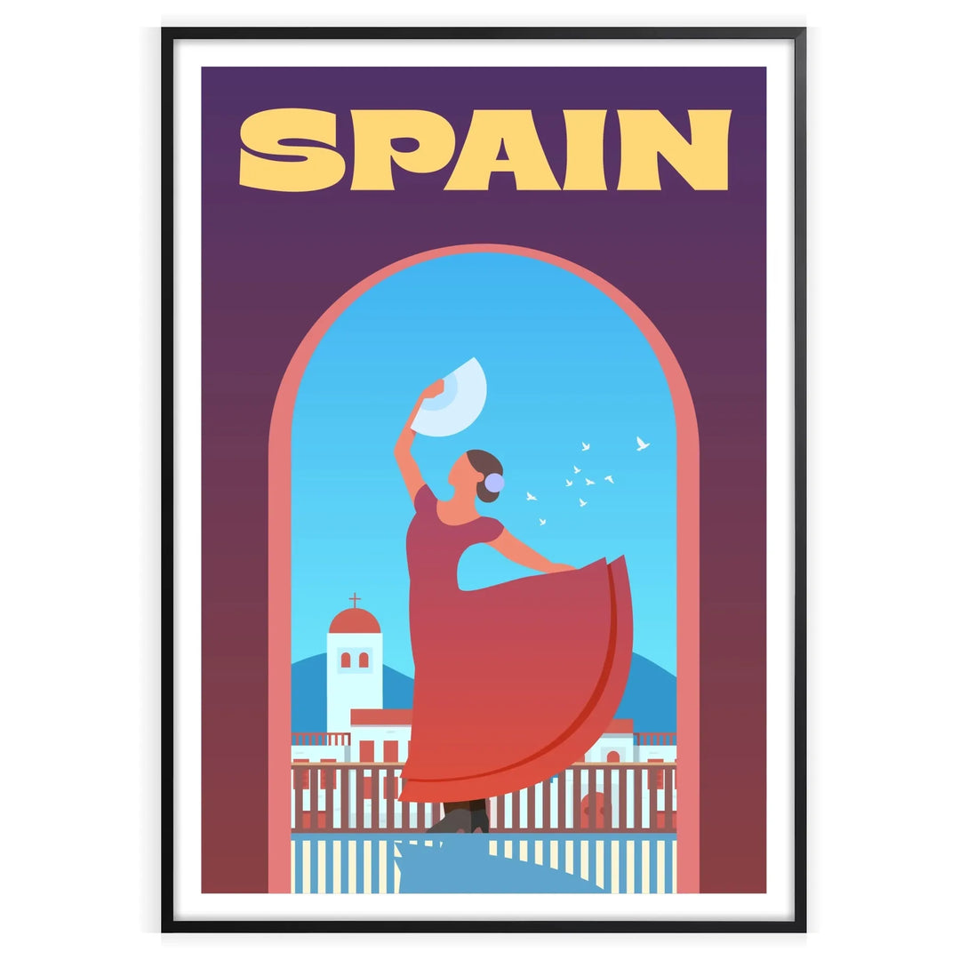Abstract depiction of Spain with purple and blue hues