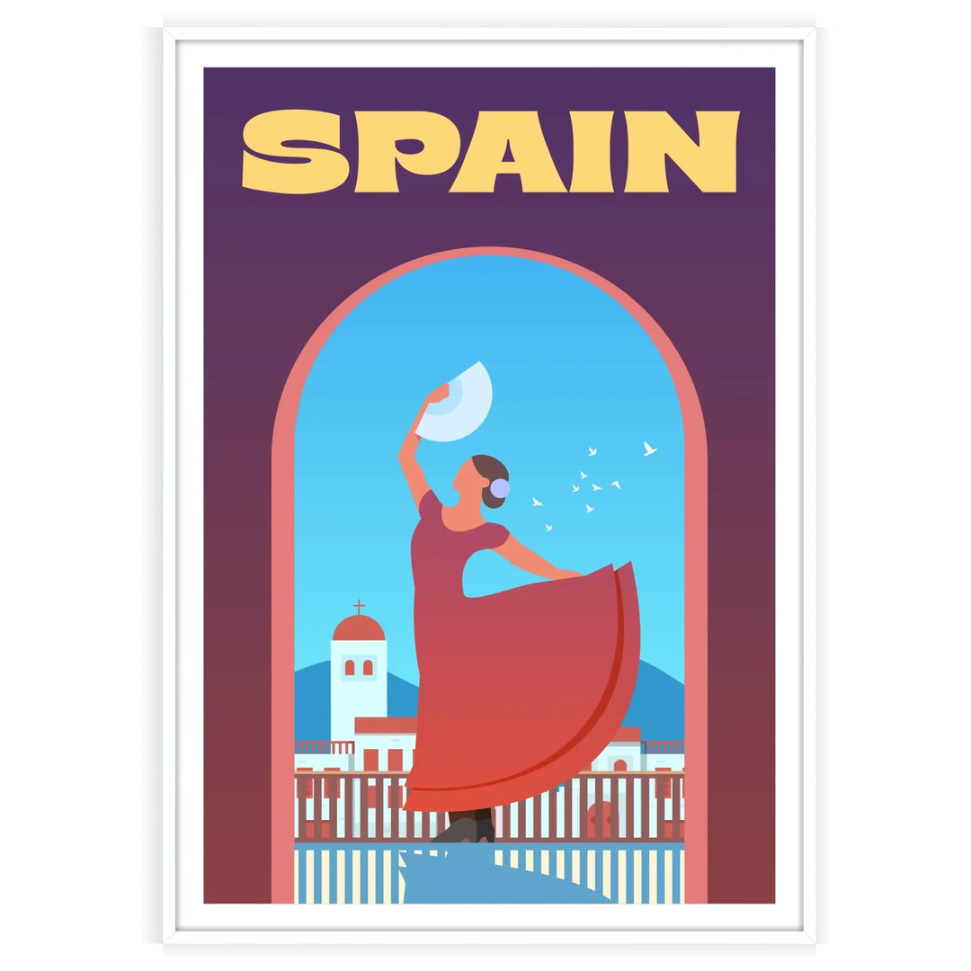 Abstract depiction of Spain with purple and blue hues - in a white frame