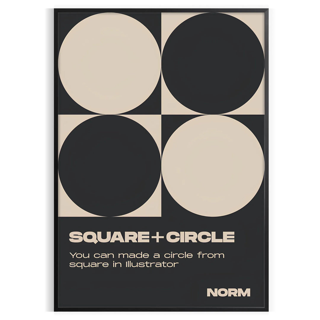 Abstract composition of squares and circles in black and brown tones