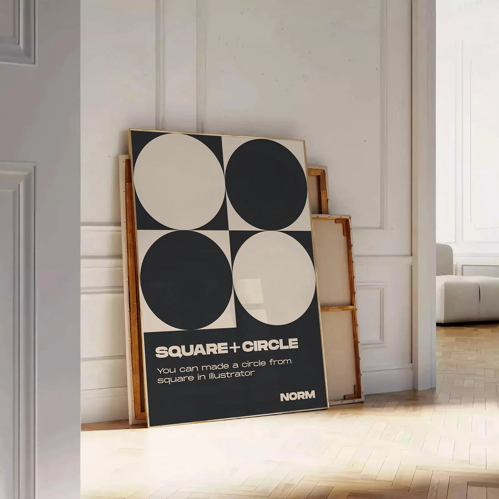 Abstract composition of squares and circles in black and brown tones
