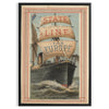 Illustration of a boat traveling along a green state line in Europe - in a black frame
