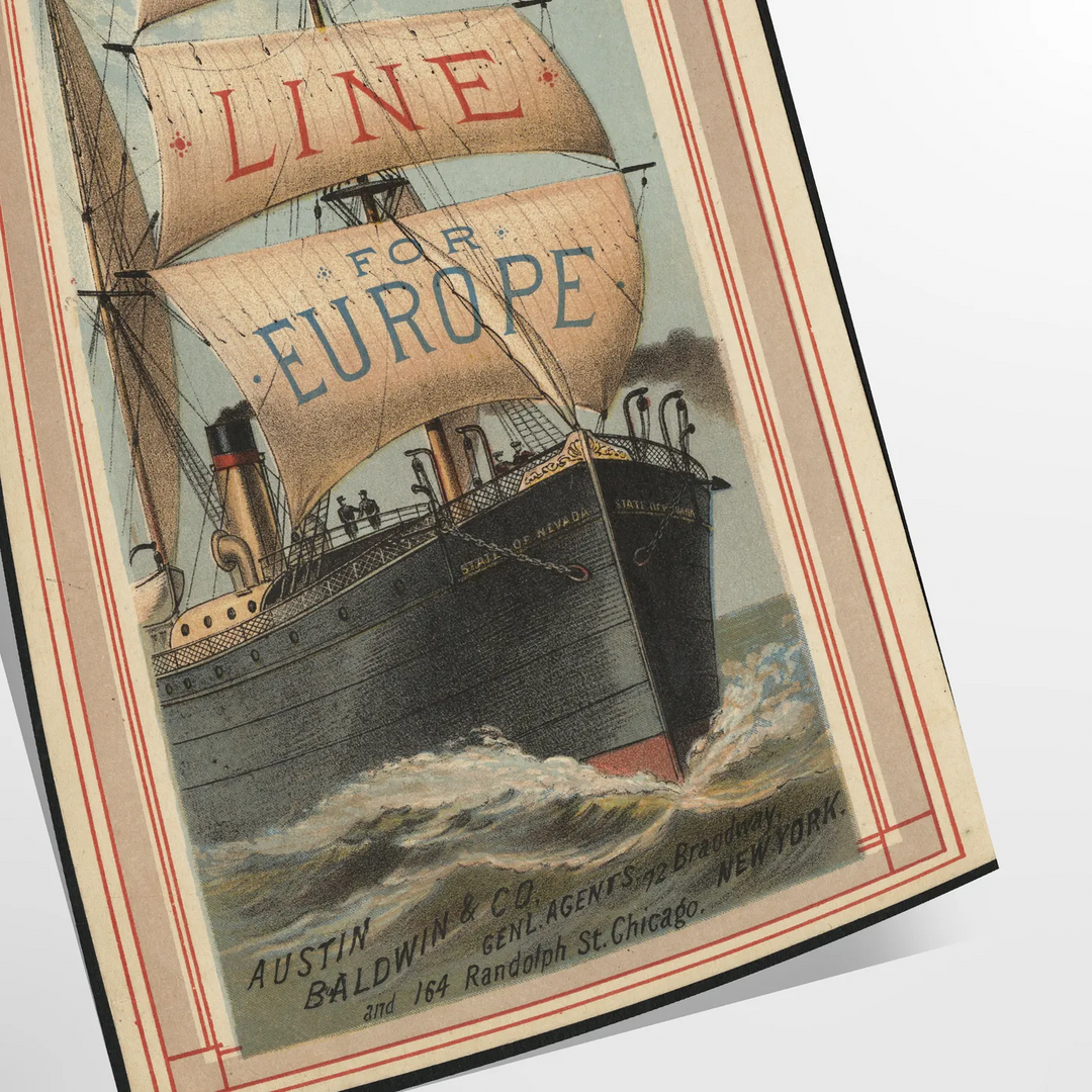 Illustration of a boat traveling along a green state line in Europe - as a rolled, unframed print