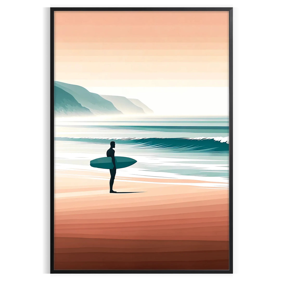 Dynamic waves in orange and green, capturing surf energy - in a black frame