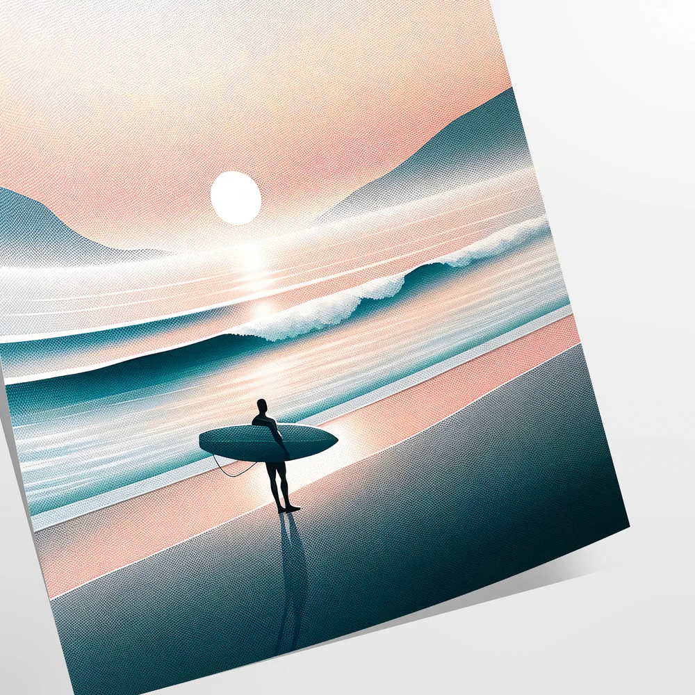 Dynamic waves in orange and gray, depicting a surf scene