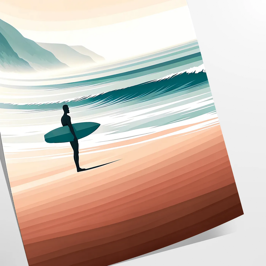 Dynamic waves in orange and green, capturing surf energy - as a rolled, unframed print