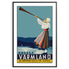 A scenic view of Värmland, Sweden with lush green landscapes and gray skies - in a black frame