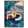 A stylized swimming pool scene with earthy browns and greens - in a black frame
