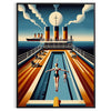 Vintage illustration of the Titanic in a swimming scene, with brown and oceanic blue tones - in a black frame