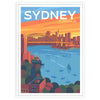 Stylized depiction of Sydney's skyline in shades of gray and blue - in a white frame