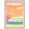 Illustration of Sydney's skyline in muted browns and grays - in a walnut frame