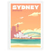 Illustration of Sydney's skyline in muted browns and grays - in a white frame