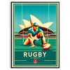 Vintage Art Deco Sydney rugby poster showing players in dynamic pose - in a black frame