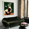 Art Deco style tennis player in action with bold colors