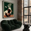 Art Deco style tennis player in action with bold colors