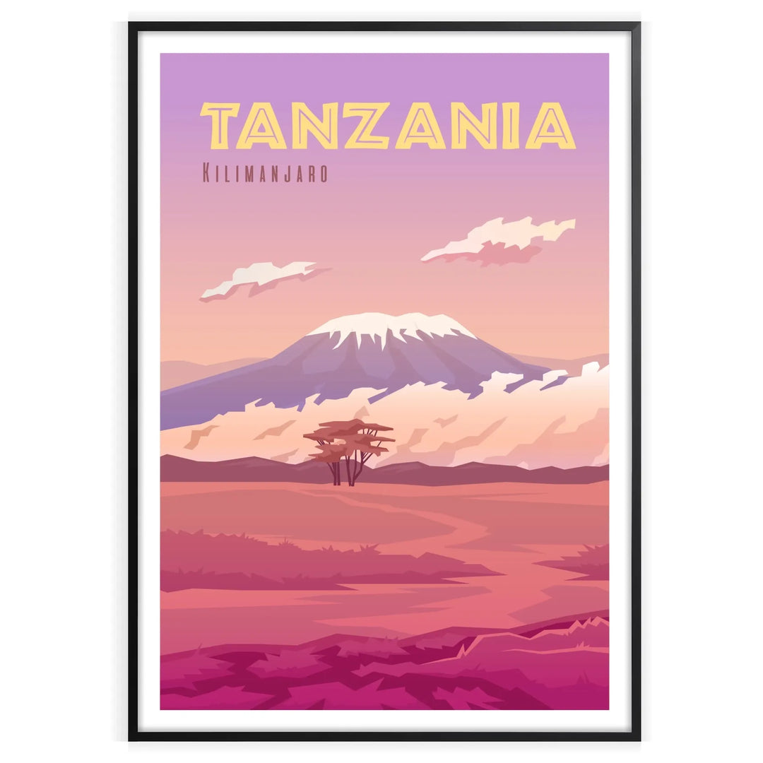 Illustration of Tanzania with rich brown and purple tones