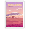 Illustration of Tanzania with rich brown and purple tones - in a black frame