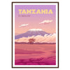 Illustration of Tanzania with rich brown and purple tones - in a walnut frame
