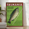 Illustration of Tasmania's landscapes with green hills and gray skies - in a bright minimalist room with a plant and an armchair